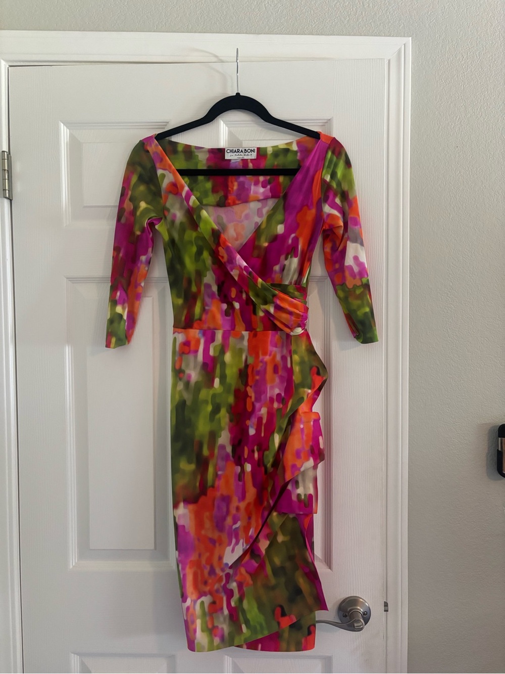 Chiara Boni Pink & Green Abstract Wrap Midi Dress